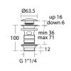 Витло за сифон за мивка с преливник ф63мм 11/4″ Click-Clack, черен мат IDEAL STANDARD E1482XG допълнително изображение