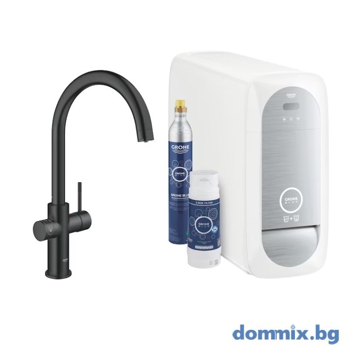 Смесител за кухня Grohe Blue Home 31455KS1, 3/8'', Със система за филтриране, Едноръкохватков, Тип C, Висок чучур, въртящ се, Smart, Мат, Черен
