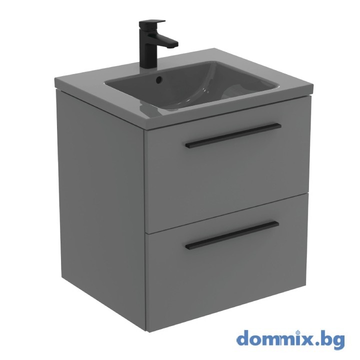 Шкаф с мивка 610x510x630мм с 2 чекмеджета, сив гланц/черен мат IDEAL STANDARD I.LIFE B T5270NG/T460558/T5326XG