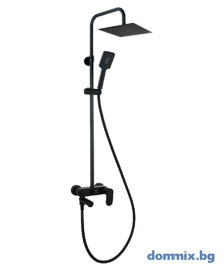 AQG WIND BLU Душ колона Черен мат с чучур и квадратна пита