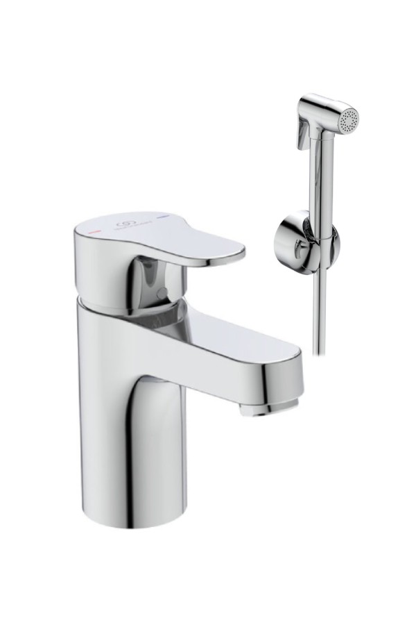 IDEAL STANDARD CERABASE BC834AA Смесител за мивка H80 с бидетен душ, държач и шлаух 1500мм 